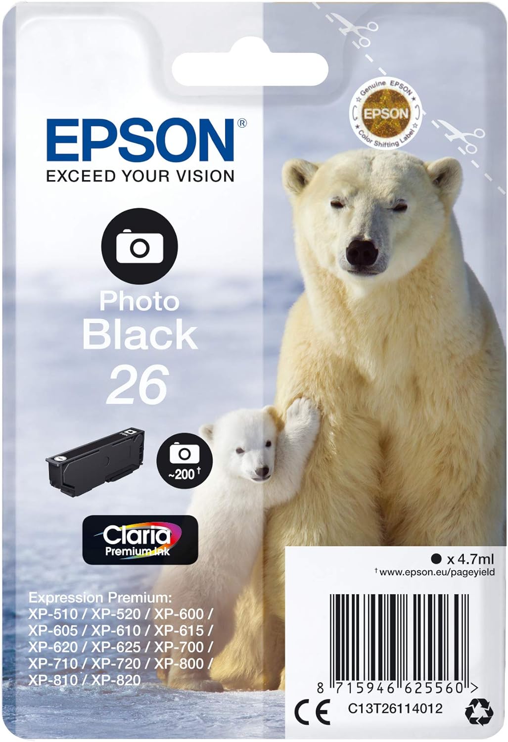 Genuine Epson 26 Photo Black Ink Cartridge