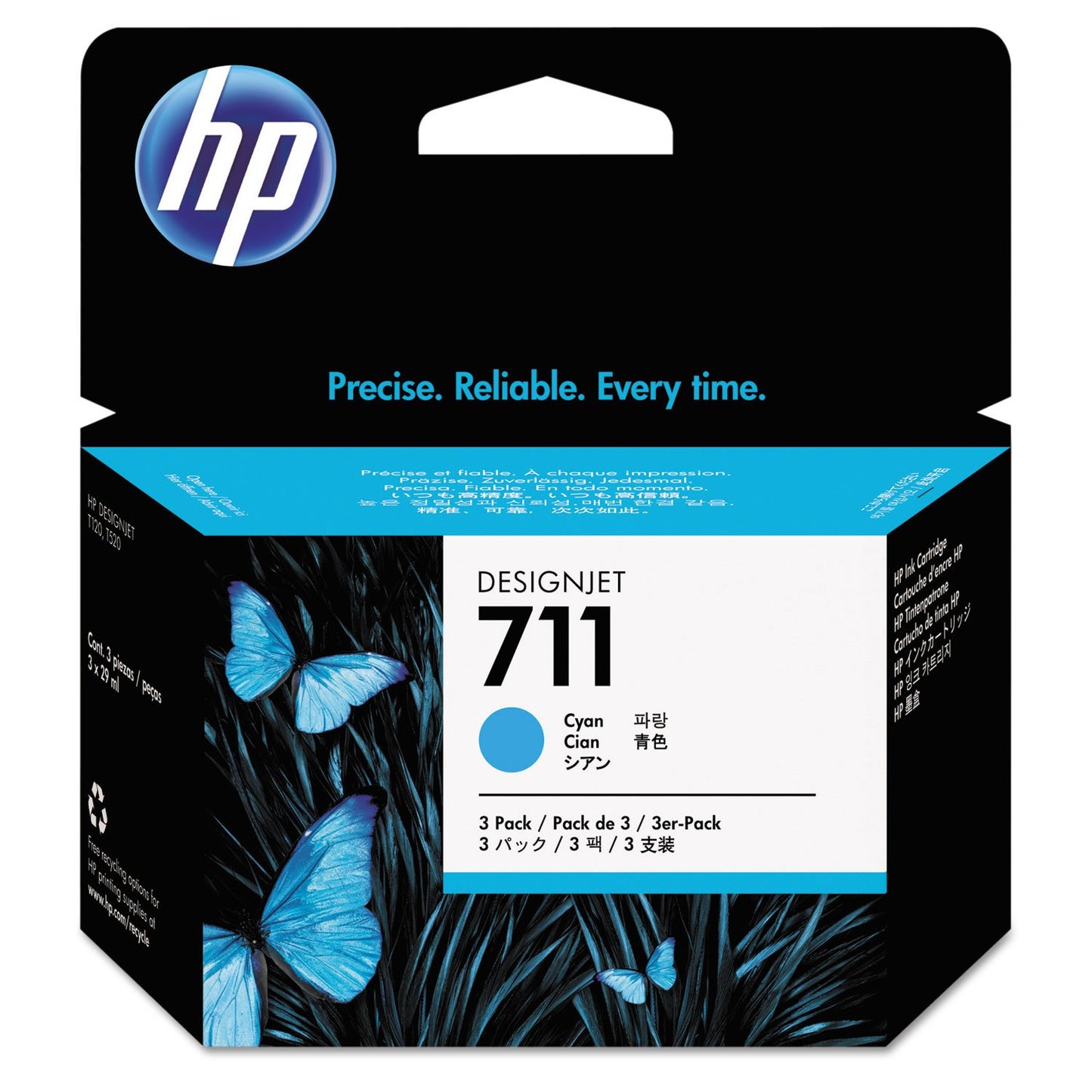 Genuine HP 711 Cyan Ink Cartridge 3 Pack CZ134A