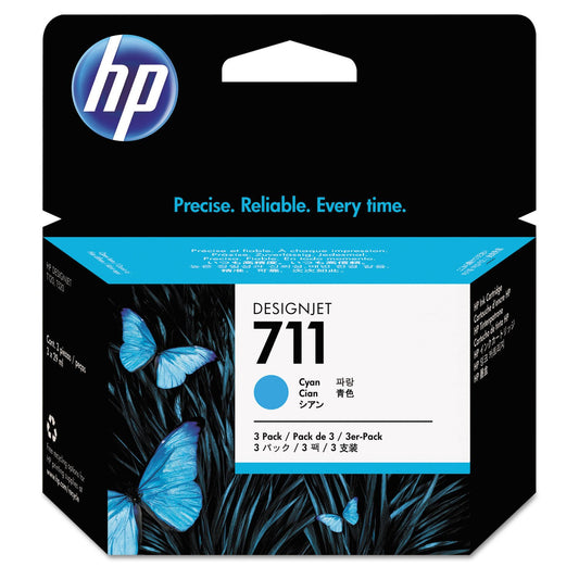 Genuine HP 711 Cyan Ink Cartridge 3 Pack CZ134A