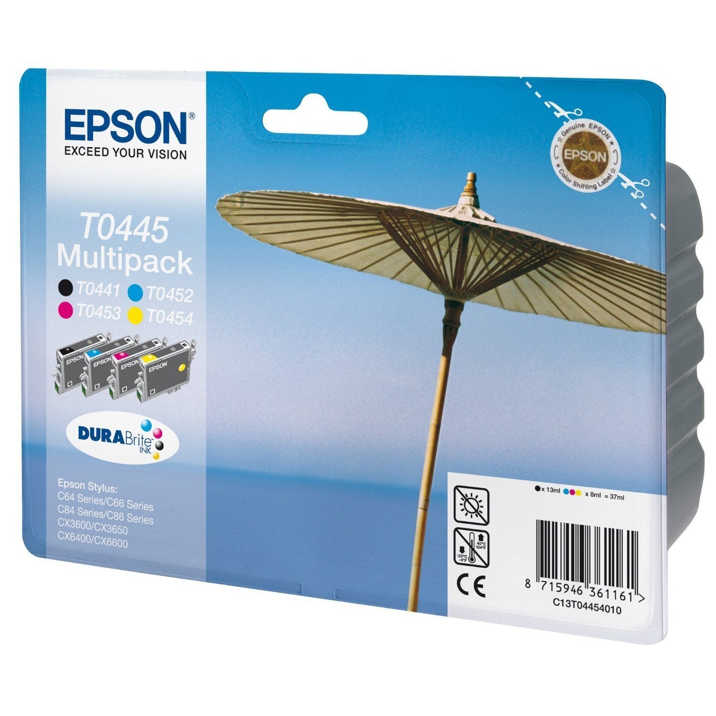 Genuine Epson T0445 (High Capacity) Black/Cyan/Magenta/Yellow Ink Cartridge Multipack