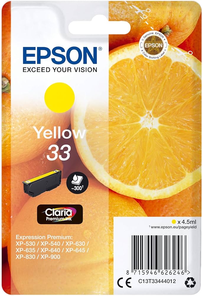 Genuine Epson 33 Yellow Ink Cartridge