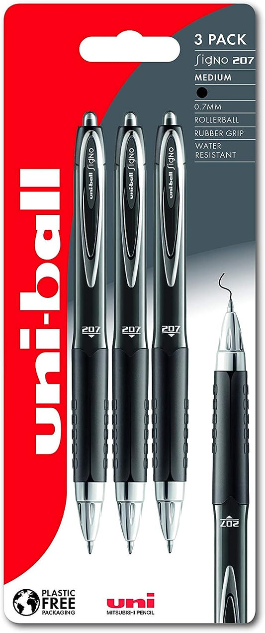 2 x uni-ball Signo 207 Retractable Rollerball Pen Packs | Medium (0.7 mm) | Black | 2 x 3 Count