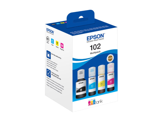 Genuine Epson 102 Black Cyan Magenta + Yellow Ink Bottle Multipack
