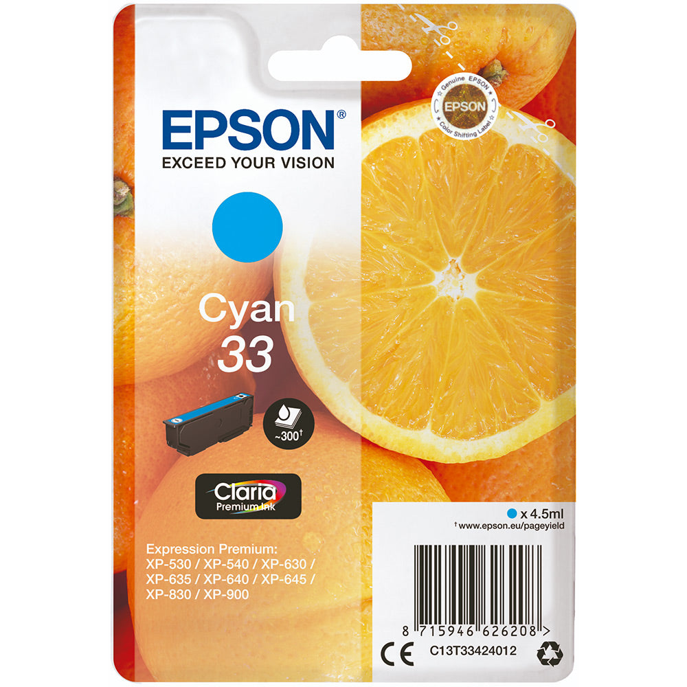 Genuine Epson 33 Cyan Ink Cartridge