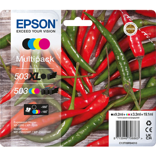 Genuine Epson 503XL Black 503 Cyan Magenta + Yellow Ink Cartridge Multipack C13T09R94010