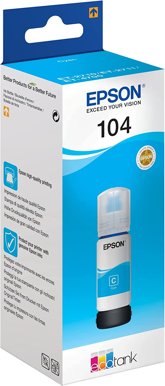 Genuine Epson 104 Cyan Ink Bottle