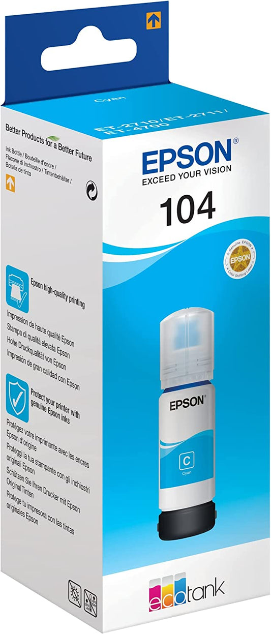 Genuine Epson 104 Cyan Ink Bottle