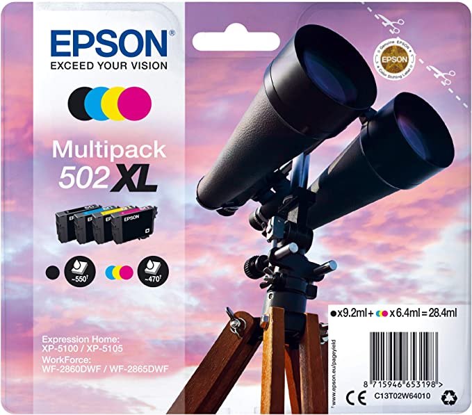 Genuine Epson 502XL Multipack Black/Cyan/Magenta/Yellow Ink Cartridges C13T02W64010