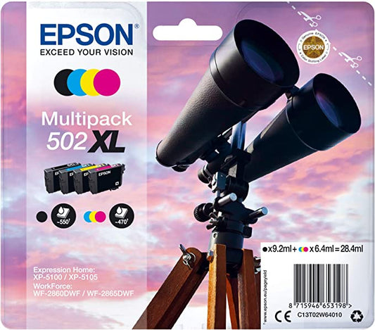 Genuine Epson 502XL Multipack Black/Cyan/Magenta/Yellow Ink Cartridges C13T02W64010