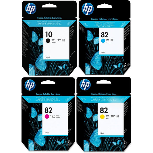 Genuine HP 10 Black 82 Cyan Magenta and Yellow Ink Cartridge Multipack