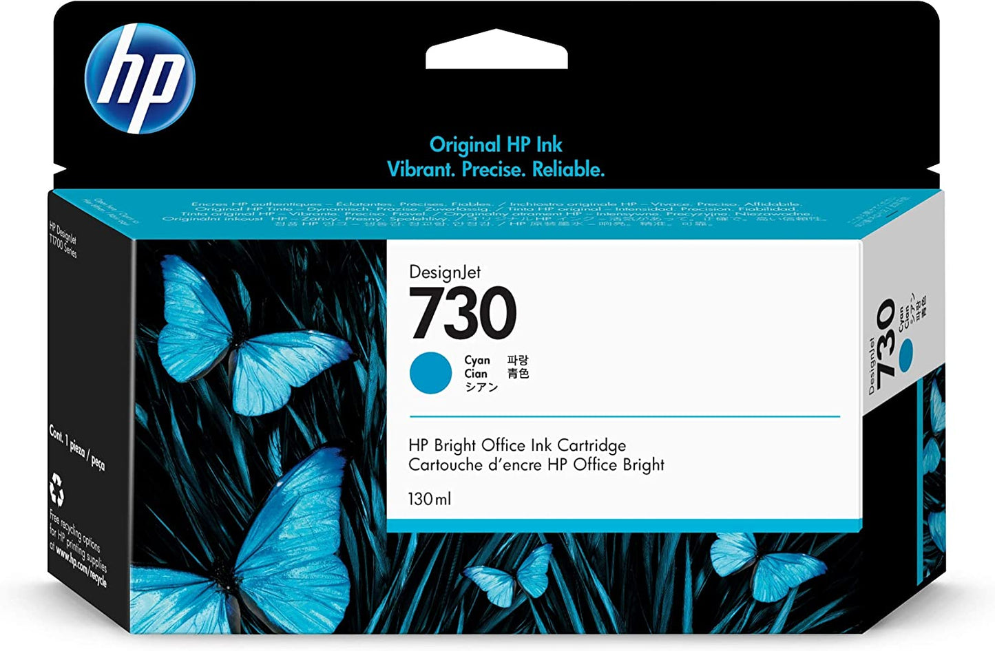 Genuine HP 730 Cyan Ink Cartridge P2V62A