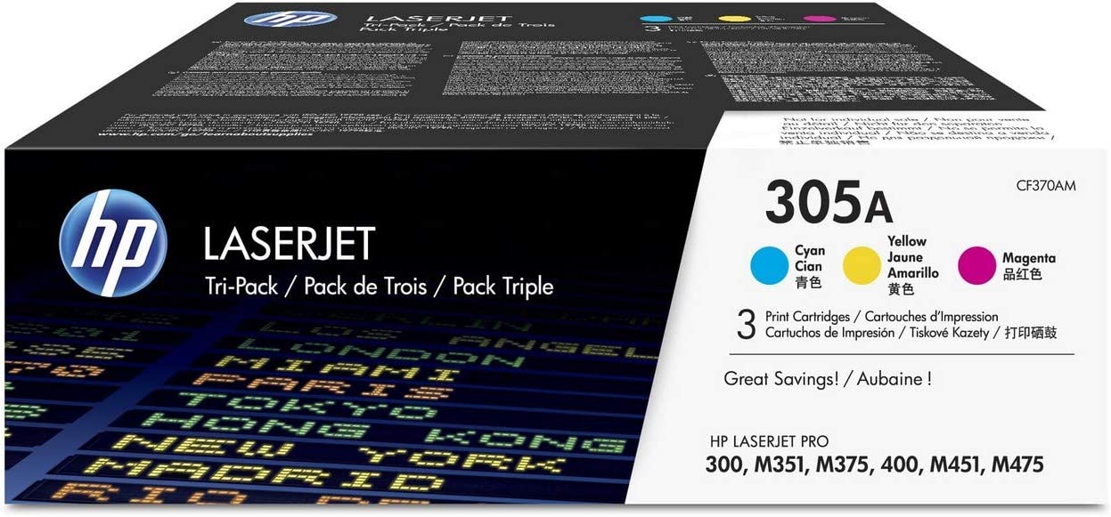 Genuine HP CF370AM (305A) Cyan/Magenta/Yellow Printer Toner Cartridges