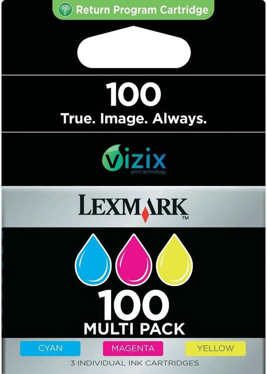 Genuine Lexmark 100 Cyan, Magenta and Yellow Ink Cartridges 14N0849