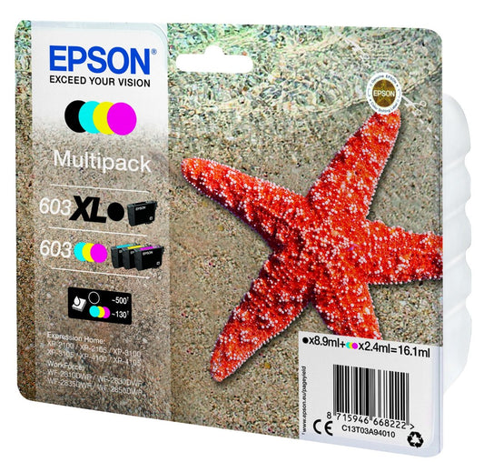 Genuine Epson 603XL Black 603 Cyan/Magenta/Yellow Ink Cartridge Multipack