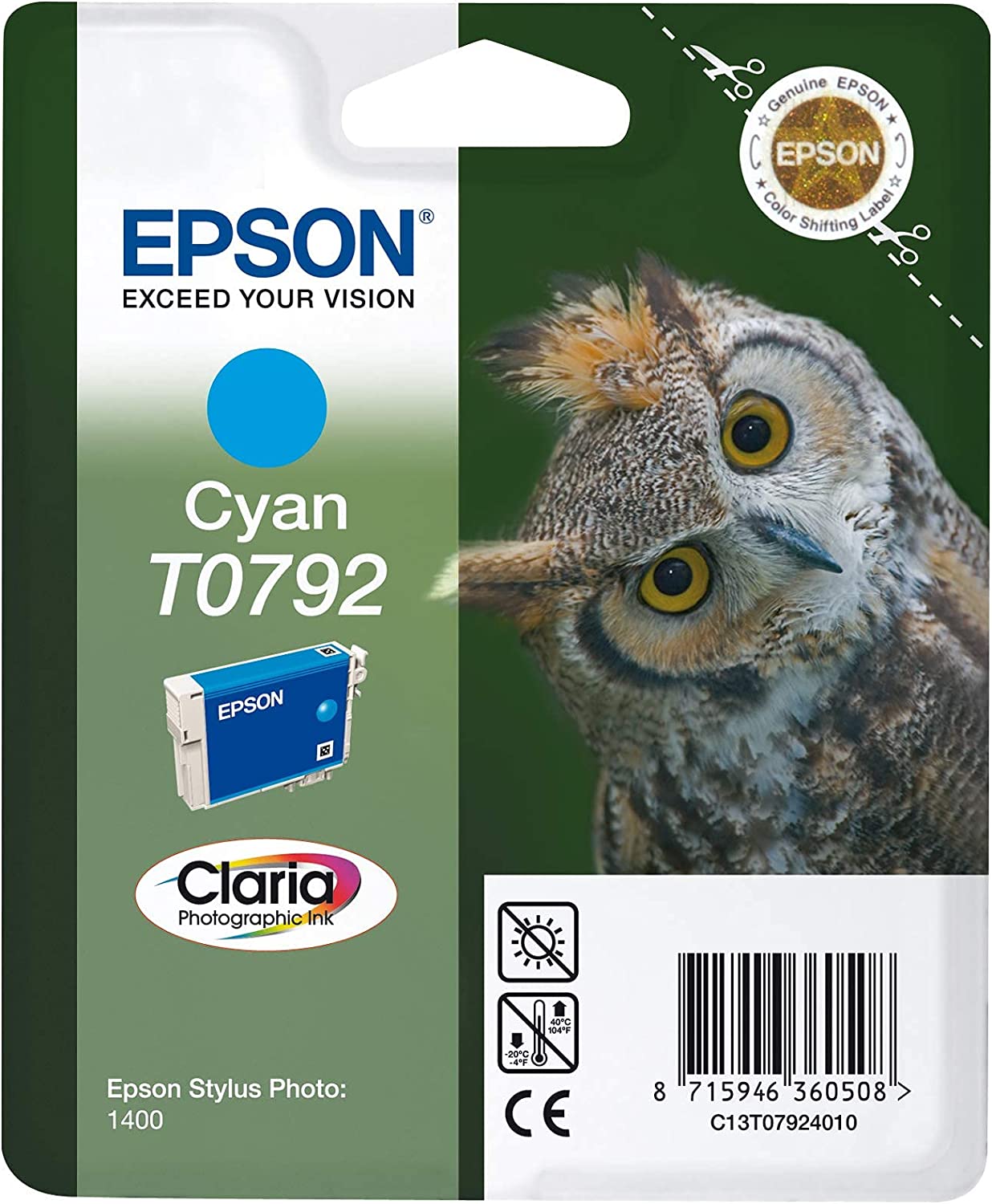 Genuine Epson T0792 Cyan Ink Cartridge
