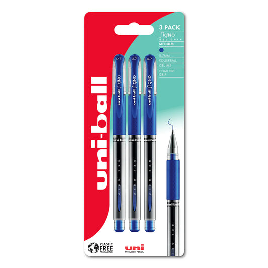 2 x uni-ball Signo Gel Grip Rollerball Pen Packs | Medium (0.7 mm) | Blue | 2 x 3 Count