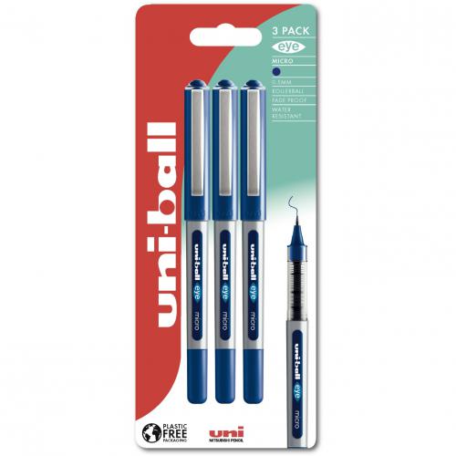 2 x uni-ball Eye Micro Rollerball Pen Packs | Fine (0.5 mm) | Blue| 2 x 3 Count