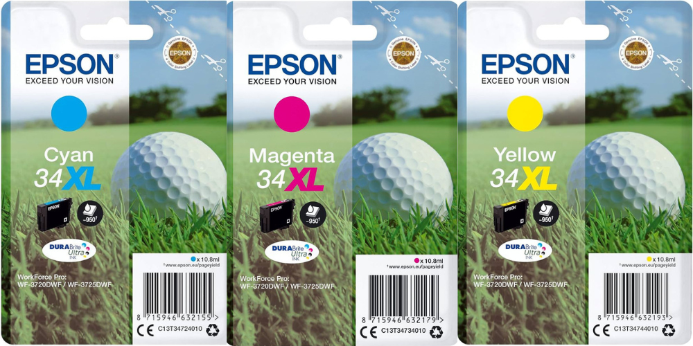 Genuine Epson 34XL Cyan/Magenta/Yellow Ink Cartridge Multipack