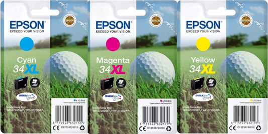 Genuine Epson 34XL Cyan/Magenta/Yellow Ink Cartridge Multipack