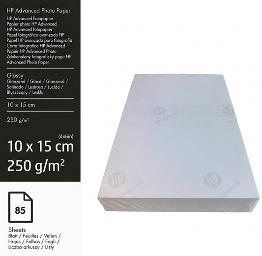 Genuine HP Advanced Photo Paper Glossy 10x15cm 250g/m² Pack of 85