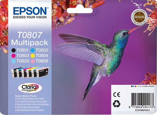 Genuine Epson T0807 Ink Cartridge Multipack - Set of 6