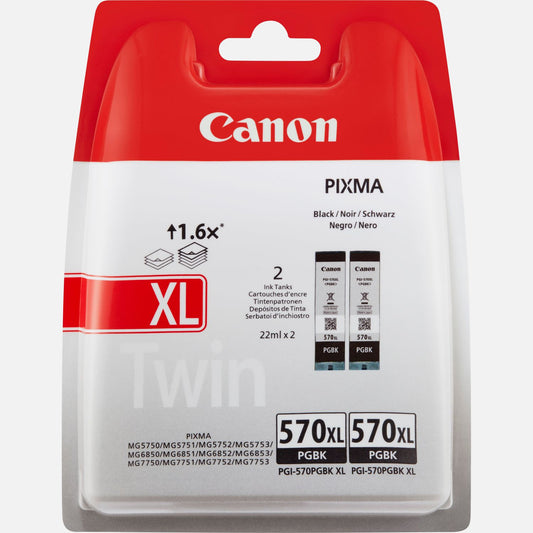 Genuine Canon Twin Pack PGI-570PGBK XL Black Ink Cartridges