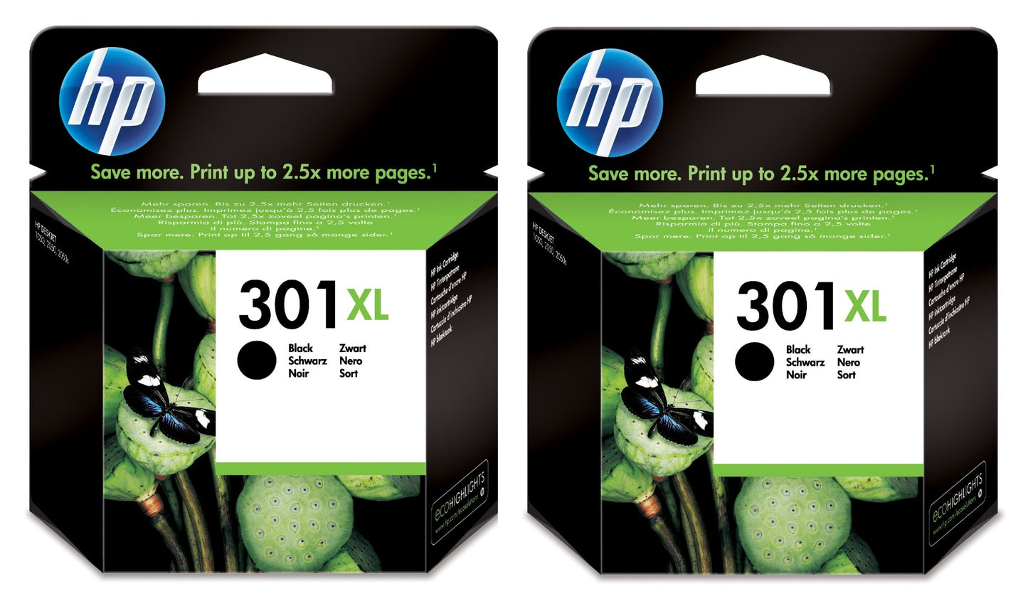 Genuine HP 301XL Black Ink Cartridge Twin Pack D8J45AE