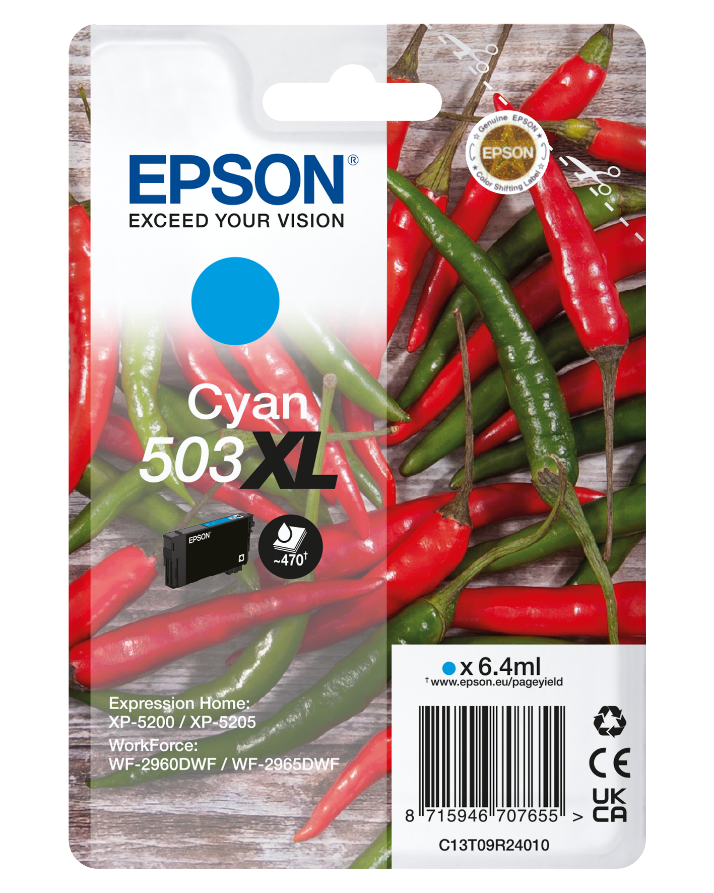 Genuine Epson 503XL Cyan Ink Cartridge