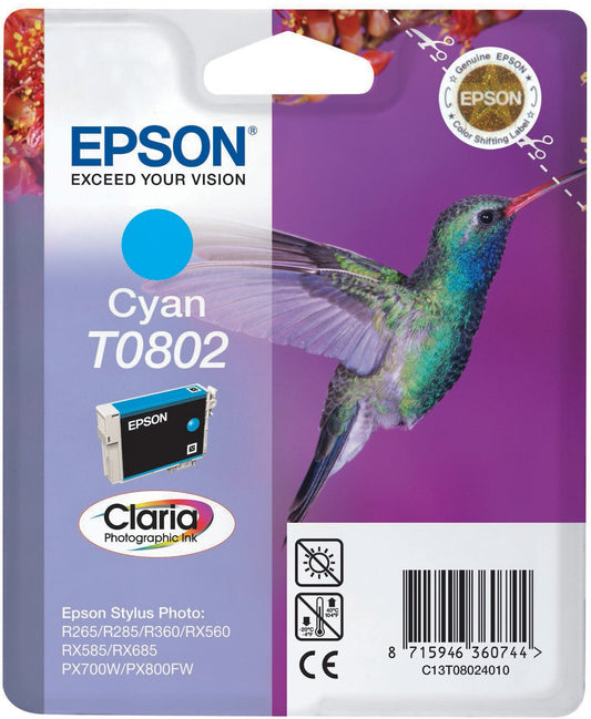 Genuine Epson T0802 Cyan Ink Cartridge