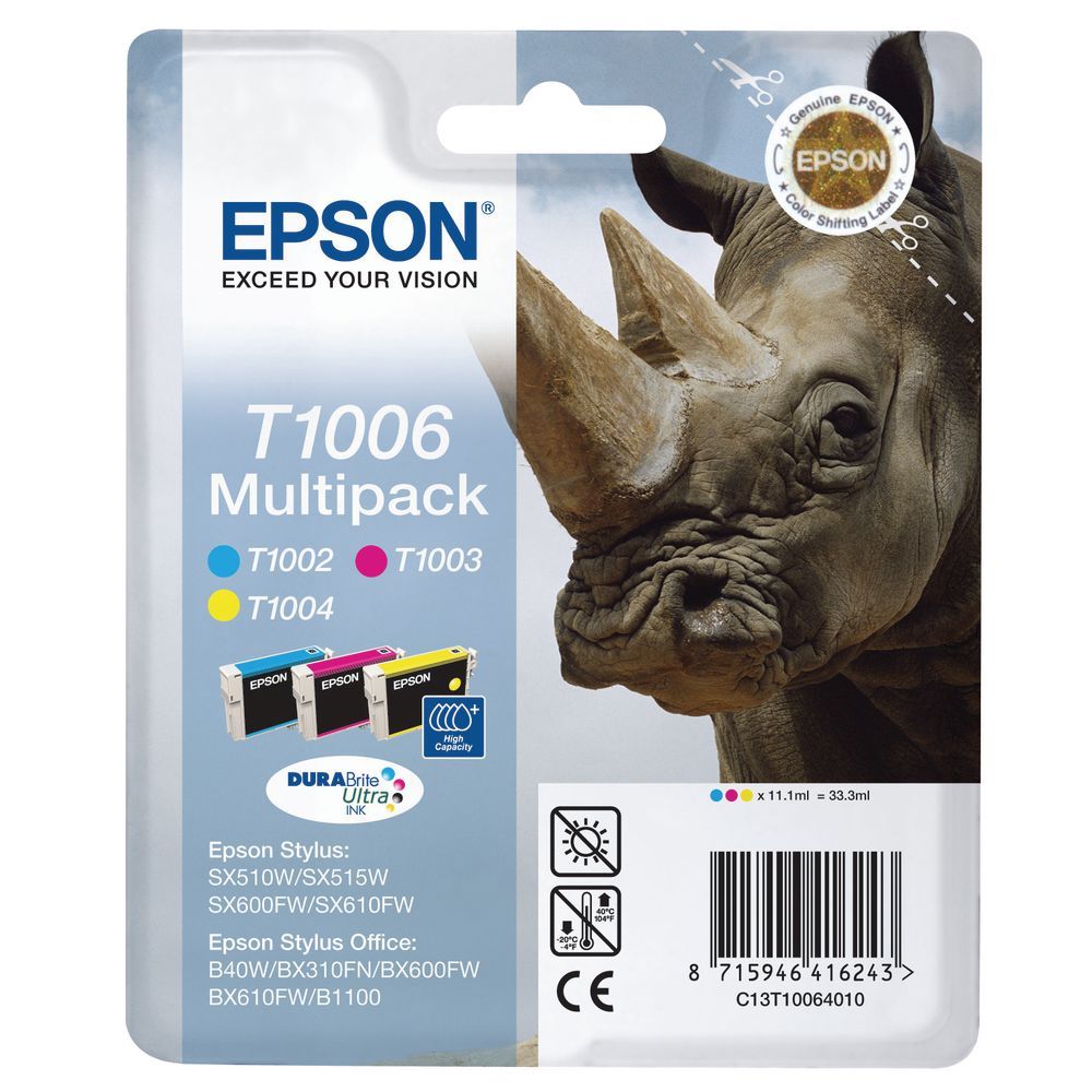 Genuine Epson T1006 Cyan/Magenta/Yellow Multipack (T1002/T1003/T1004)