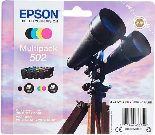 Genuine Epson 502 Multipack Black/Cyan/Magenta/Yellow Ink Cartridges C13T02V64010