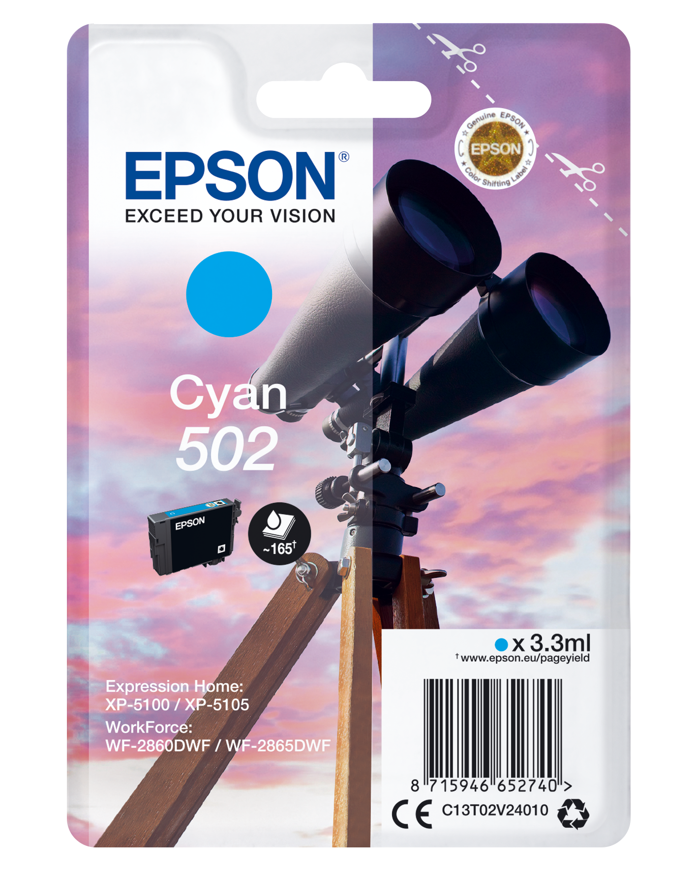 Genuine Epson 502 Cyan Ink Cartridge