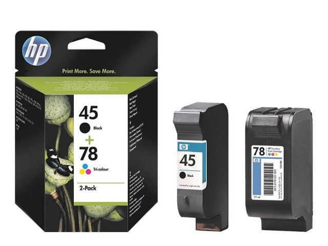 Genuine HP 45 Black + 78 Tri Colour Ink Cartridge 2-Pack SA308AE