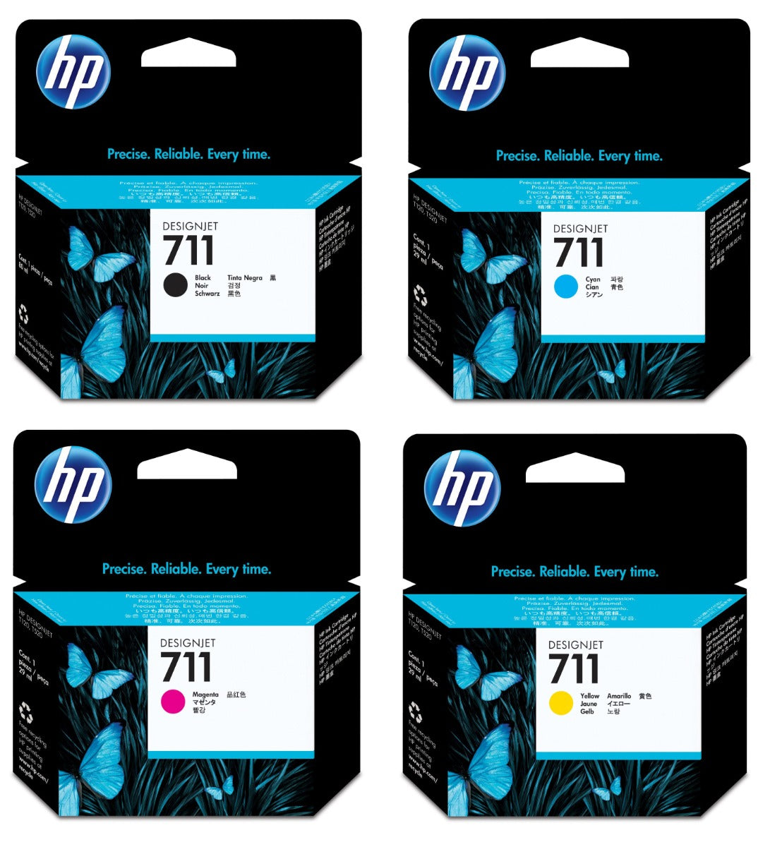 Genuine HP 711 Black Cyan Magenta + Yellow Ink Cartridge Multipack