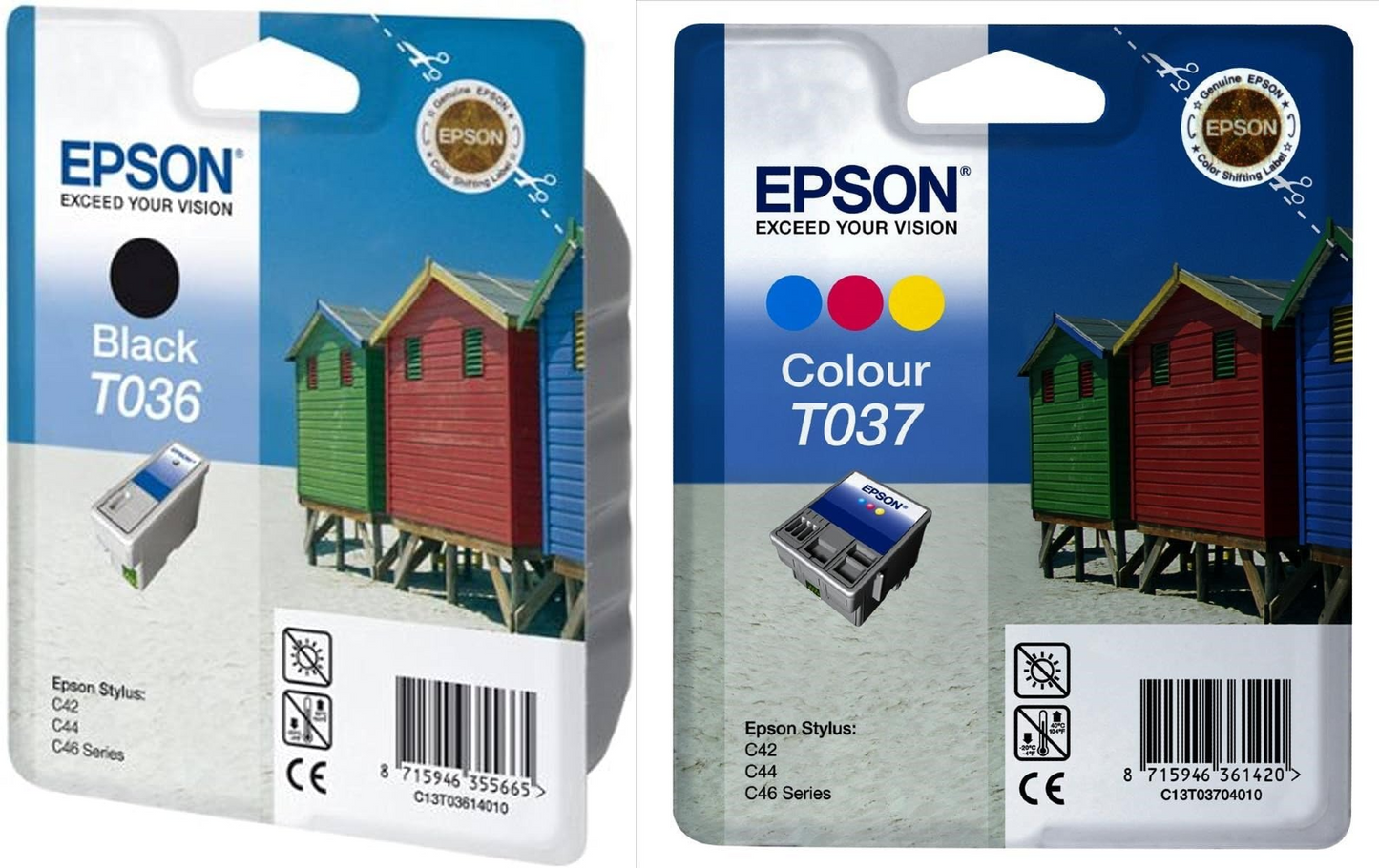 Genuine Epson T036 T037 Black + Colour Ink Cartridge Twin Pack