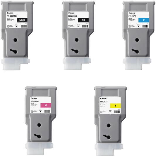 Genuine Canon PFI-207 Matte Black/Black/Cyan/Magenta/Yellow Ink Cartridge Set