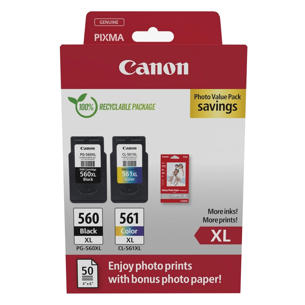 Genuine Canon PG-560XL/CL-561XL Ink Cartridge Multipack 3712C004
