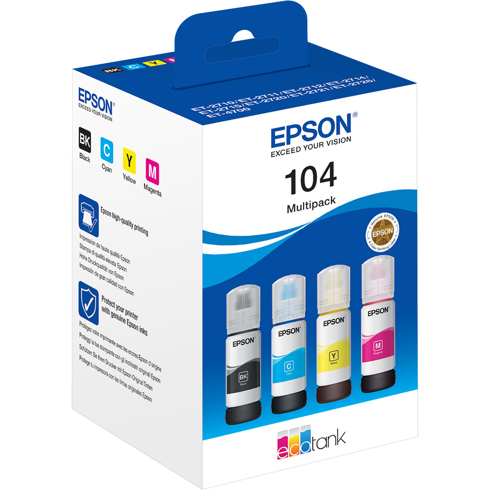 Genuine Epson 104 B/C/M/Y Ink Bottle Multipack