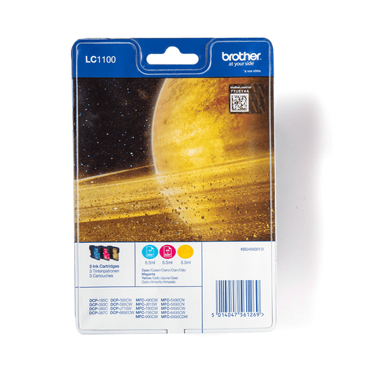 Genuine Brother LC1100 Value Pack Cyan/Magenta/Yellow Ink Cartridge LC1100RBWBP