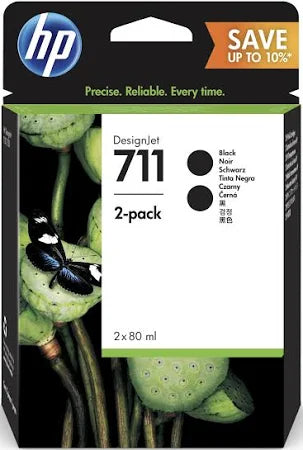 Genuine HP 711 Black Ink Cartridge (2-PACK) P2V31A