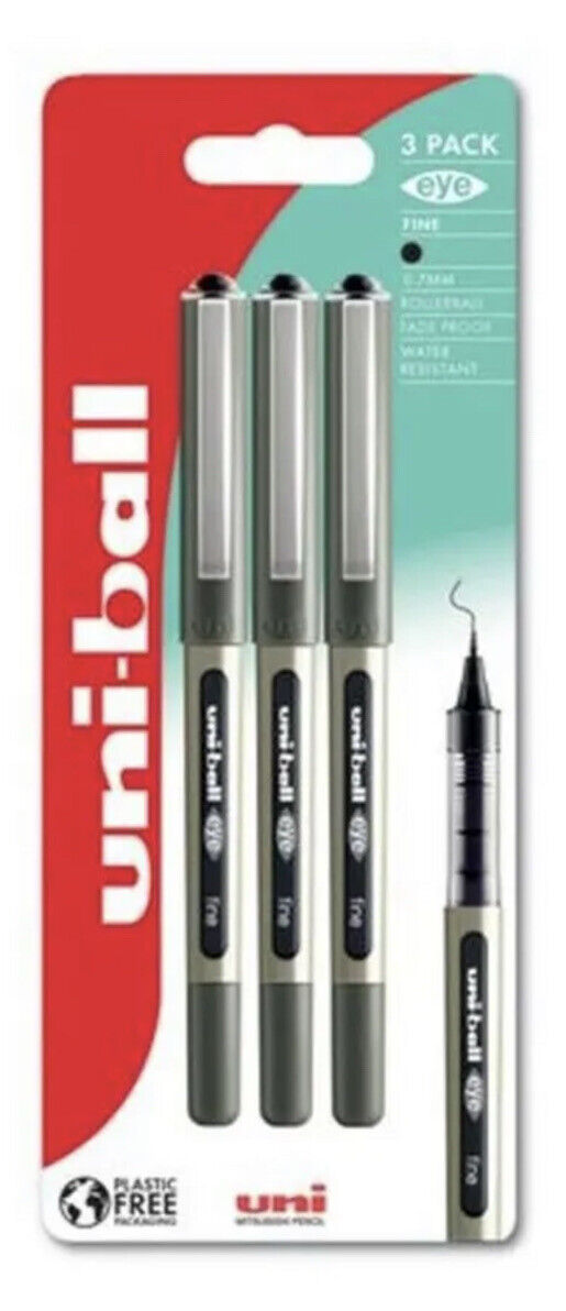 2 x uni-ball Eye Fine Rollerball Pen Packs | Fine (0.7 mm) | Black | 2 x 3 Count