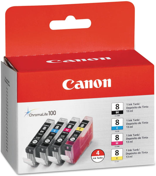 Genuine Canon CLI-8BK/C/M/Y Black/Cyan/Magenta/Yellow Ink Cartridge Multipack