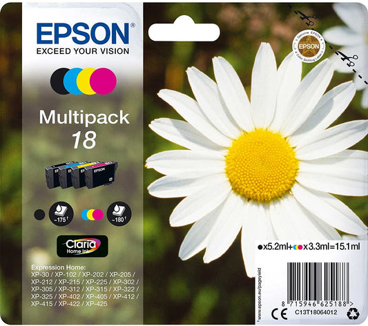 Genuine Epson 18 Multipack Black/Cyan/Magneta/Yellow Ink Cartridge