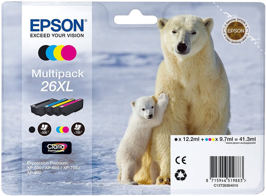 Genuine Epson 26XL Multipack Black Cyan Magenta Yellow T2636 Ink Cartridge