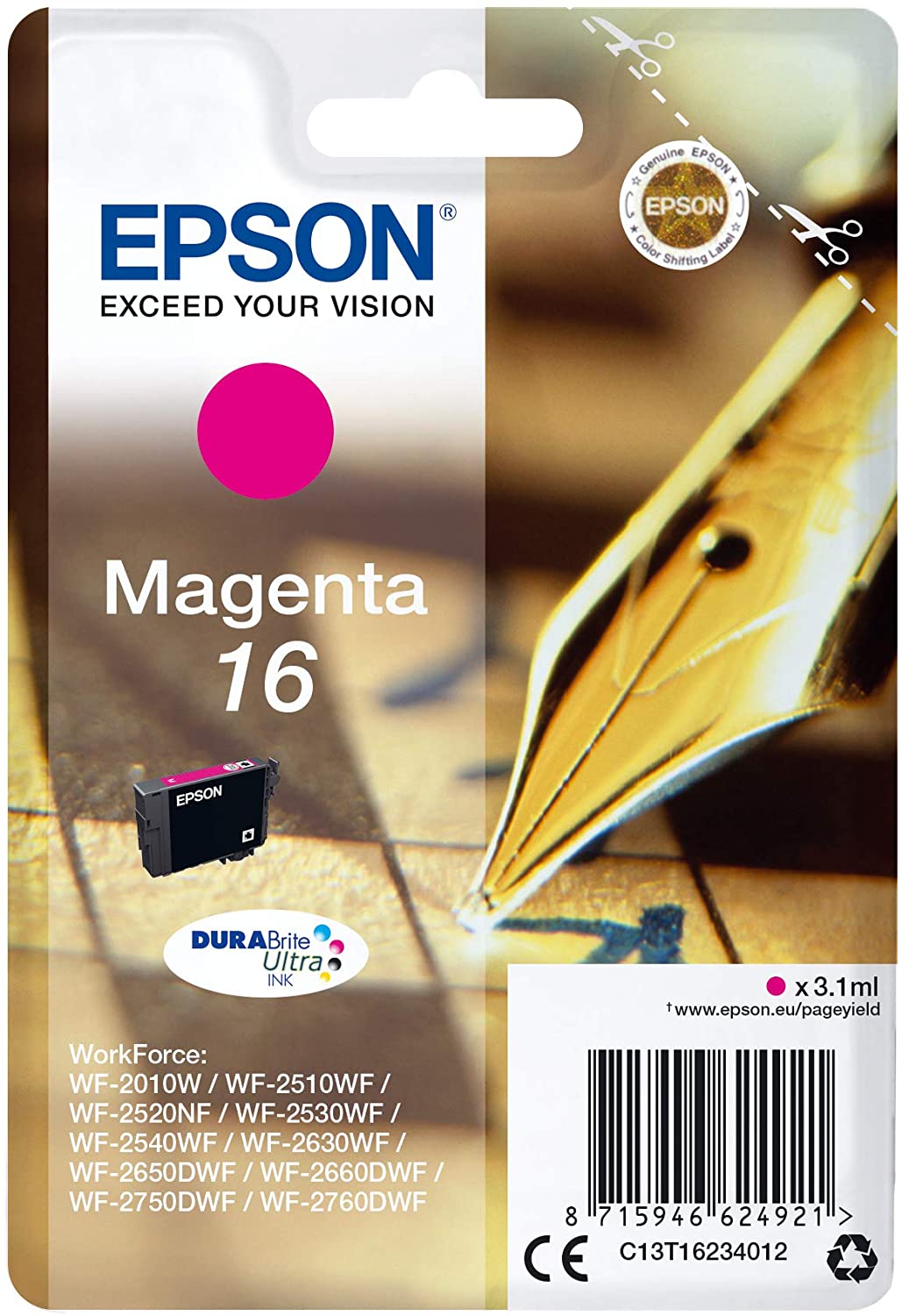 Genuine Epson 16 Magenta Ink Cartridge Pen & Crossword