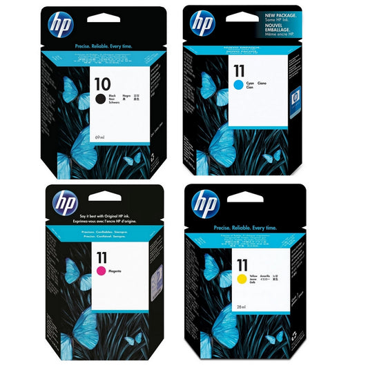 Genuine HP 10 Black + HP 11 Cyan Magenta Yellow Ink Cartridges C4844AE C4836AE C4837AE C4838AE