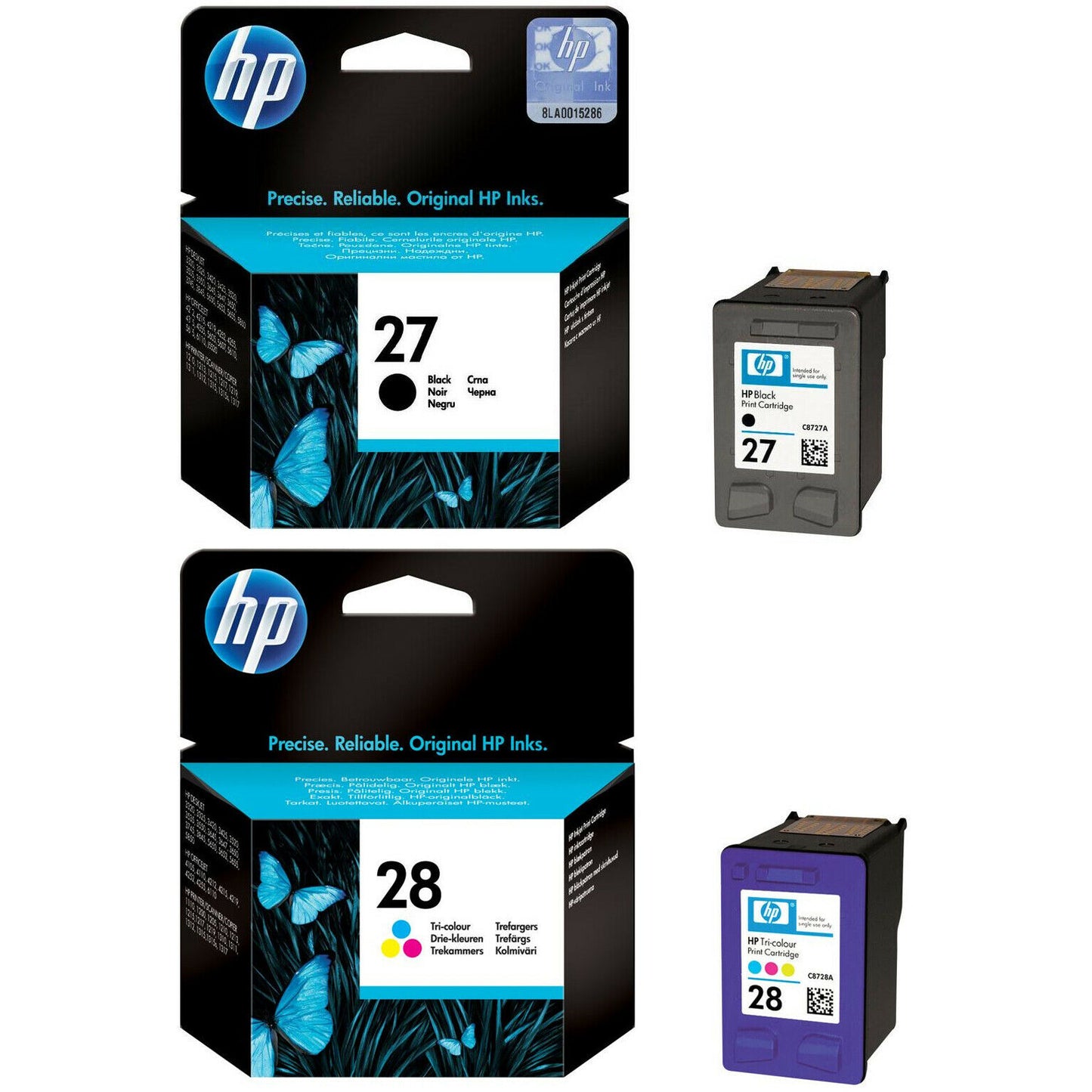 Genuine HP 27 Black and 28 Tri-colour Ink Cartridge C8727AE C8728AE