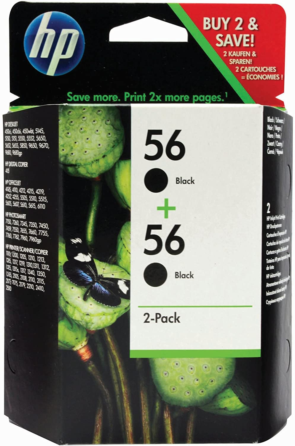 Genuine HP Twin Pack 56 Black Ink Cartridge C9502AE