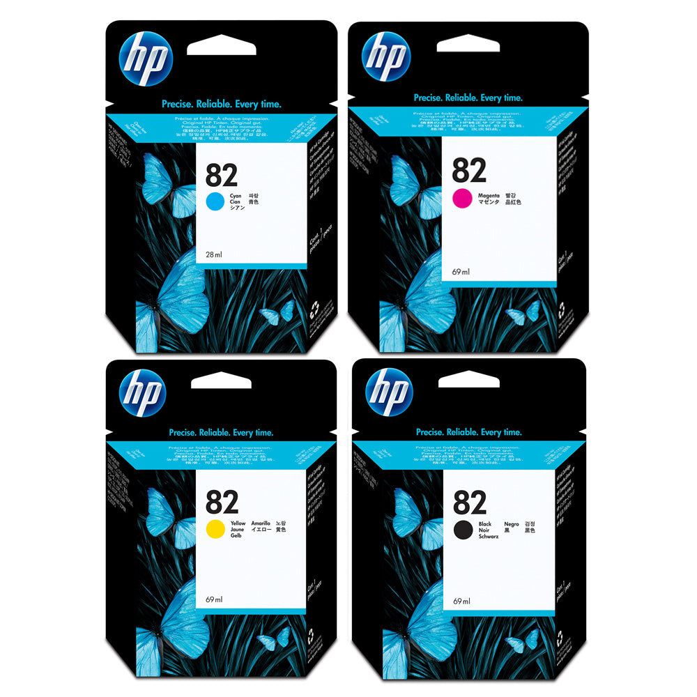 Genuine HP 82 Black Cyan Magenta Yellow Ink Cartridges CH565A C4911A C4912A C4913A