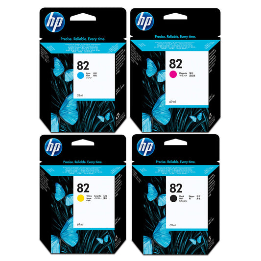 Genuine HP 82 Black Cyan Magenta Yellow Ink Cartridges CH565A C4911A C4912A C4913A